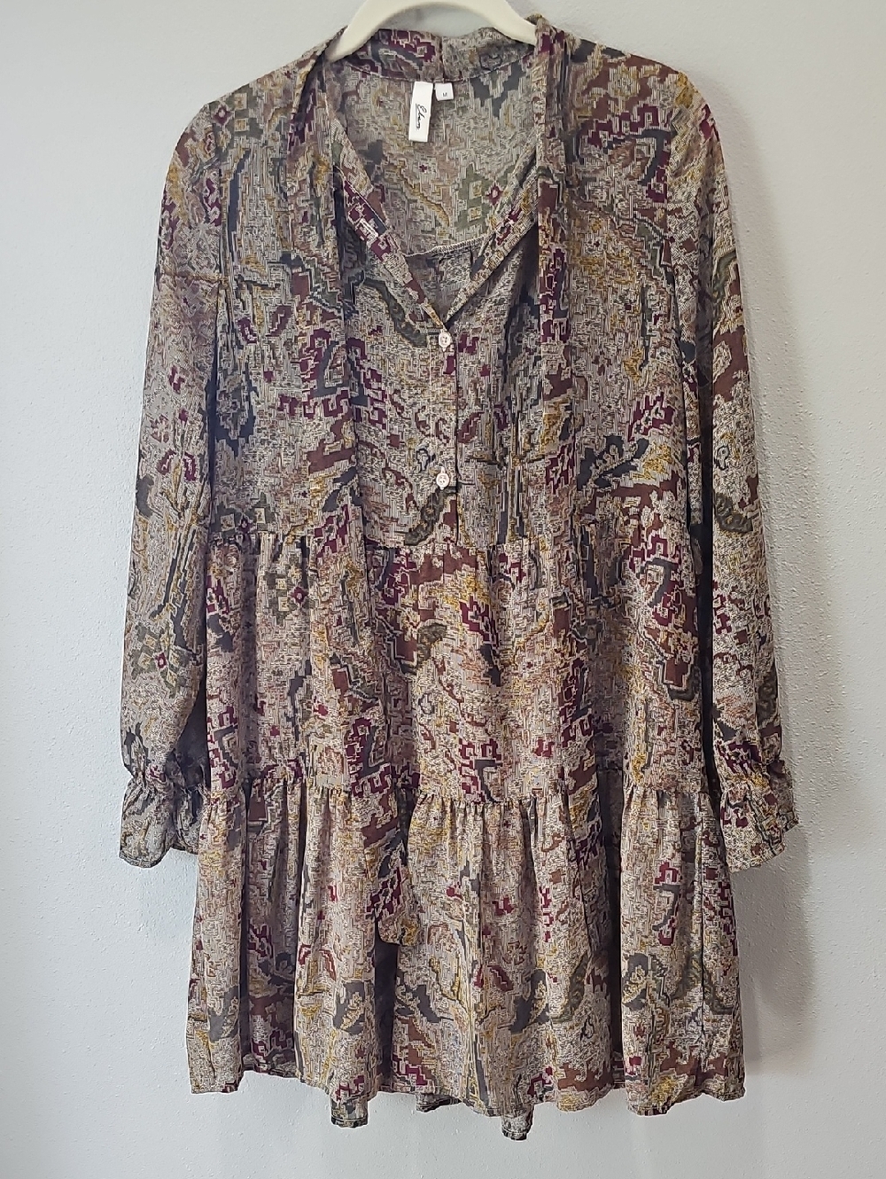 Elan Printed Boho Dress in Beige, Olive & Rust